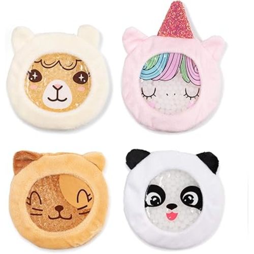 INDIGO CHILD : Premium Dual Action Hot or Cold Gel Packs | 4 Pack | Soft Plush Fabric Sleeves | Adorable Zoo Animals Design | Durable Gel Bead Wrap | Perfect for Boo-Boos and Aches