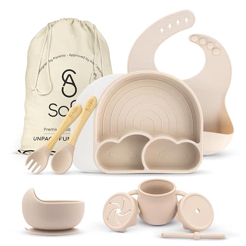 Silicone Baby Feeding Set, Dish Set 6-12 Months (Royal Beige)