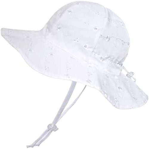 jerague Lace Embroidery Sun Hat for Baby Kids Girls Wide Brim Summer Hats for Outdoor Anti-UV Breathable Beach Hats