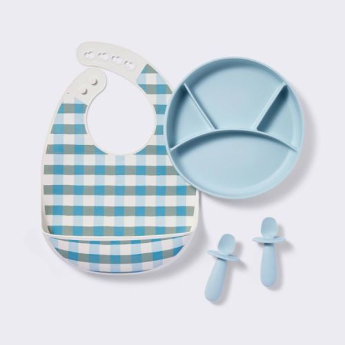 Mealtime Giftset - 4pc - Blue - Cloud Island™: Silicone, Solid Pattern, BPA-Free