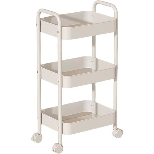 3-Tier Metal Storage Carts, Rolling Metal Storage Organizer - Mobile Utility Cart Kitchen Cart, Kitchen Trolley Cart,Mobile Shelving Unit for Bedroom Kitchen Office Small Dorm,White