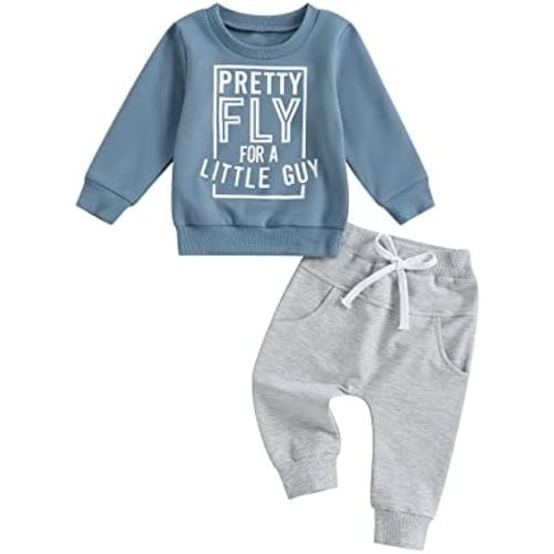 wdehow Toddler Baby Boy 2Pcs Outfits Letters Print Pullover Tops + Drawstring Pants Set Fall Winter Clothes