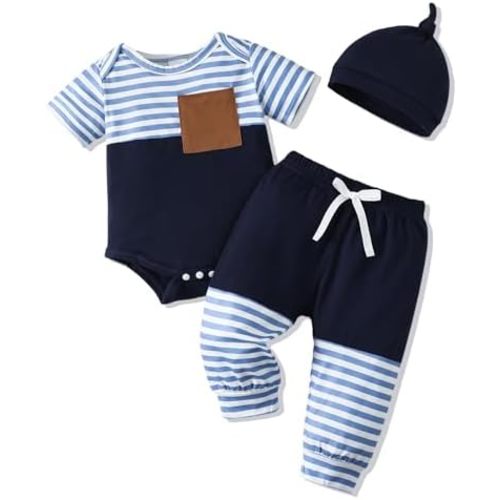 NZRVAWS Newborn Baby Boy Clothes Ribbed Knitted Romper Pants Color Block Infant Outfits Hat Clothing Set 0 3 6 9 12 Months