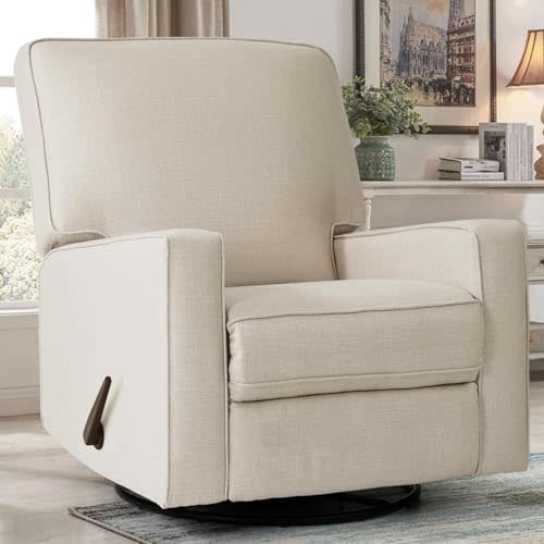 Harkawon Swivel Rocker Recliner Chair, Glider Rocker Recliner, Rocking Chair Nursery, Fabric Chair with High Back, Deep Seat, for Living Room, Bedroom, Beige