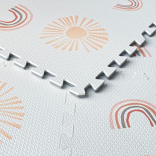 Play Mat for Baby, Toddler and Infants, Six Interlocking Tiles Made with Soft Non-Toxic EVA Foam, 4x6 feet (Sunshine & Rainbows (Cream White))