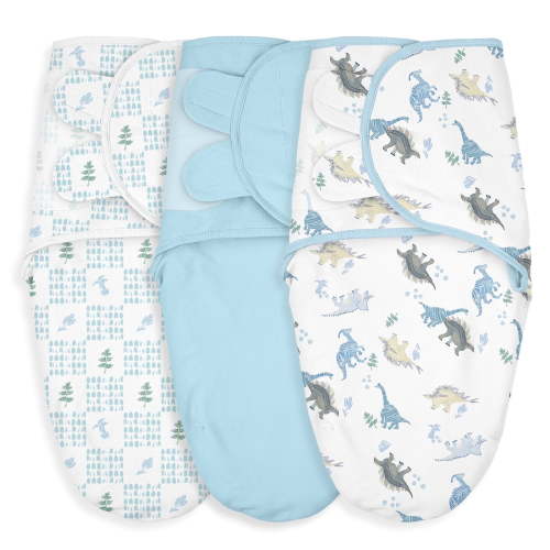 Gllquen Baby Adjustable Easy Swaddle Blanket 100% Organic Cotton Newborn Wrap, 3 Pack for 0-3 Months Infants, Tropical Dino
