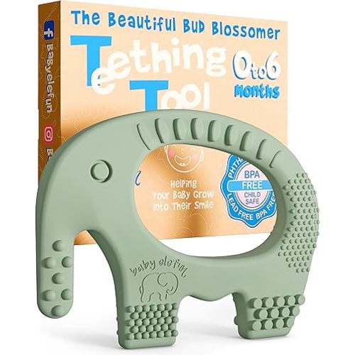 Teething Toys for Babies Age 0 to 6 Months - Baby Elefun 5X Pain Relief Smart Teether - Zero Developmental Delay Silicone Baby Teething Toy Ring - Cute Infant Shower Gift Chew Toy for Babies