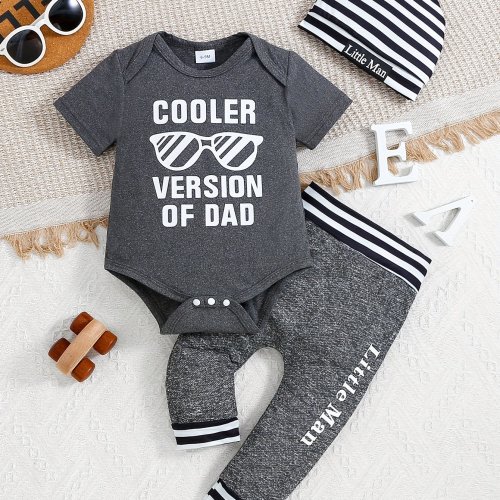 A Three-Piece Set Consisting of a Letter Print Short-Sleeve Top, Pants, And a Hat, for Outdoor