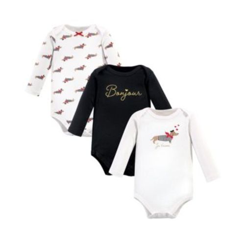 Baby Girls Cotton Long-Sleeve Bodysuits, Bonjour Dachshund, 3-Pack