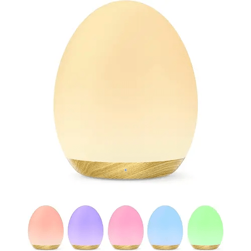 JolyWell Night Light for Kids with Color Changing Mode & Dimming Function, Rechargeable Baby Egg Night Light with 1 Hour Timer&Touch Control, up to 100H, Wood Grain