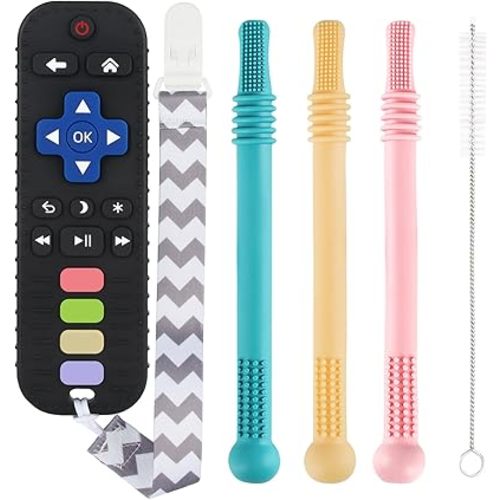 Teething Toys for Babies 0-6 6-12 12-18 Months Bpa Free Teething Sticks and Remote Teether for Babies Baby Sensory Chew Toys for Infants Babies 0-18 Months