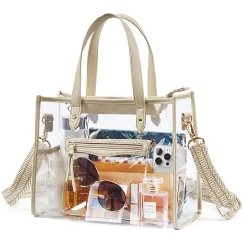 Missnine Clear Bag for Stadium Events Thick PVC Clear Tote Bag for Women with Guitar Strap for Sports Concert Beach