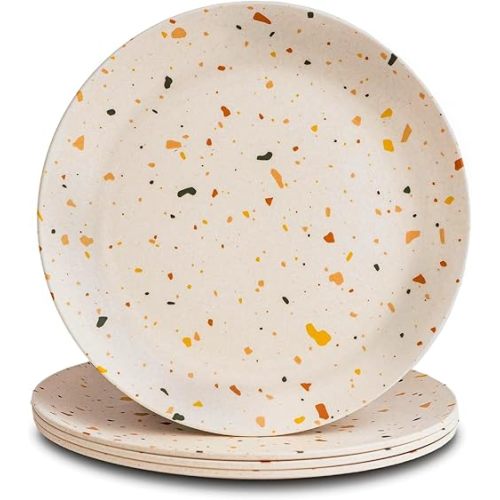Nook Theory 4 Pack Reusable Bamboo Plates - Non-Toxic Toddler and Kids Plate, Dishwasher Safe, Not Microwavable Dinnerware (Celebration 8")