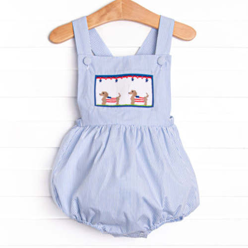 Hot Dog Holiday Smocked Bubble, Blue – Stitchy Fish
