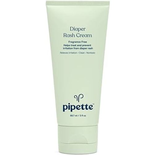 Pipette Diaper Rash Cream - Relieve & Prevent Diaper Rash with Non-Nano Zinc Oxide, Fragrance-Free Baby Butt Cream, Non-Toxic Daily Protective Balm, 3 fl oz