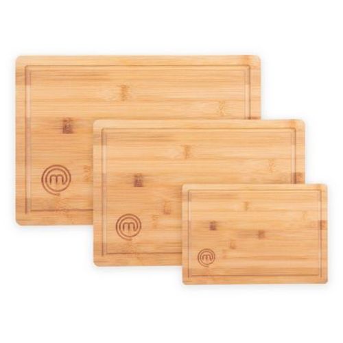 MasterChef 3pc Bamboo Cutting Board Set with Juice Grooves Essential Collection: Lightweight, Teak Brown, Hand Wash