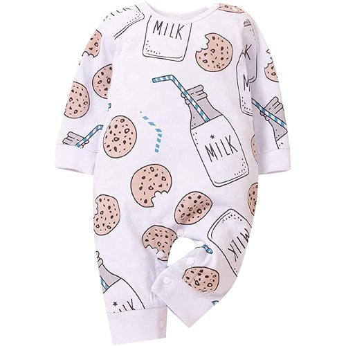 Baby One Piece Romper Bodysuit Jumpsuit Long Sleeve Milk/cookies Bodysuit 0-12M White