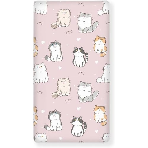 Cartoon Cat Fitted Crib Sheet Pink Cat Baby Crib Sheet Fit Standard Crib and Toddler Mattress,Crib Mattress Sheets for Boys Girls 28"x52"