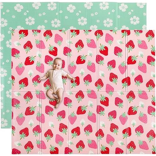 Wildkin Baby Play Mat – Large Waterproof Foldable Foam Mat for Infants & Toddlers - Strawberry Patch