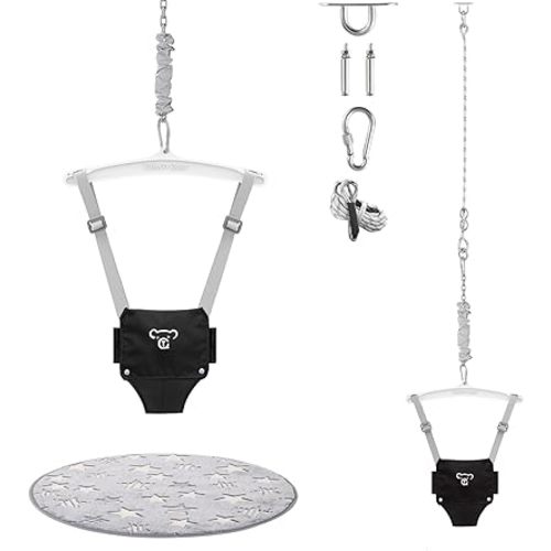Baby Jumper with a Ceiling Hook for Infant & Toddlers, Door Jumper with Adjustable Chain, Protable Baby Jumpers and Bouncers for Indoor/Outdoor, Babies Doorway Jumper with Soft Rug