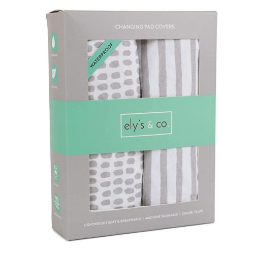 Ely's & Co. Waterproof Changing Pad Covers | Cradles Sheets 2 Pack - 100% Jersey Cotton with Waterproof Liner - Neutral Taupe Grey for Baby Girls and Boys, Newborn Essentials