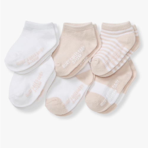 Burt's Bees Baby Unisex Baby Socks Ankle or Crew Height Made with Soft Organic Cotton, 6 Packs with Non-Slip Grips for Babies