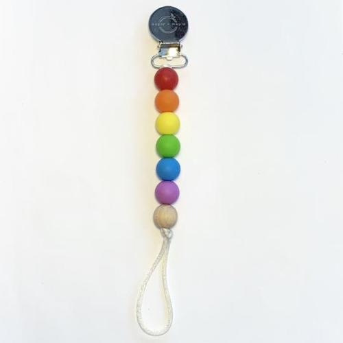 Sugar + Maple Silicone Pacifier + Teether Clip - Rainbow