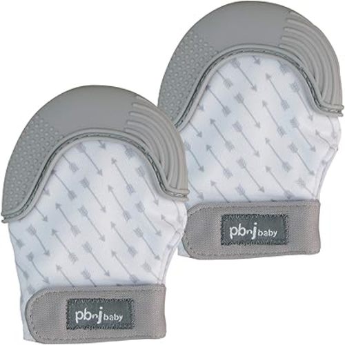 Silicone Infant Teething Mitten Teether Glove Mitt Toy - Gray Arrows 2pk