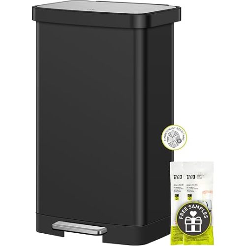 EKO Hudson Matte Stainless Steel 75 Liter/20 Gallon Large Kitchen Trash Can, Tall Step Garbage Can with Rear Bag Storage Compartment (Matte Black)