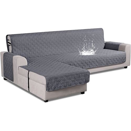 VANSOFY Upgraded Sectional Couch Covers 100% Waterproof L Shaped Sofa Slipcover Reversible Chaise Lounge Cover for Sectional Sofa Furniture Protector Cover for Pets Dog Cat(Large, Dark Gray)