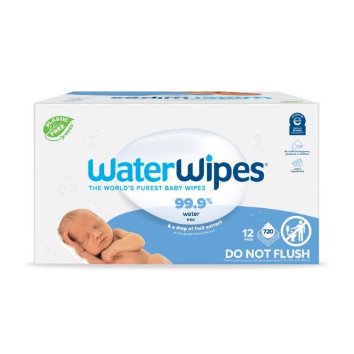 WaterWipes Original 99.9% Water Based Baby Wipes, Plastic-Free, Fragrance-Free, Unscented & Hypoallergenic for Sensitive Skin, 12 Resealable Packs (720 Total Wipes) (Select for More Options)