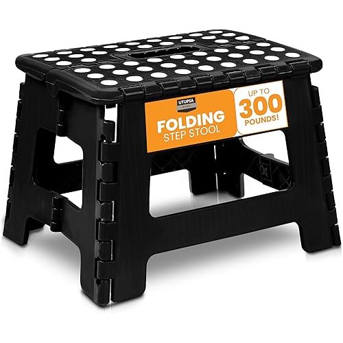 Utopia Home Folding Step Stool with 9 Inch Height (Pack of 1) - Holds Up to 300 lbs - Lightweight Plastic Foldable Step Stool for Kitchen, Bathroom & Living Room (Black)