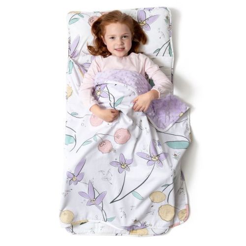 Toddler Nap-Mat - Sleeping Bag for Kids with Removable Pillow and Ultra Soft Blanket for Preschool, Daycare, and Sleepovers - Fairy Blossoms