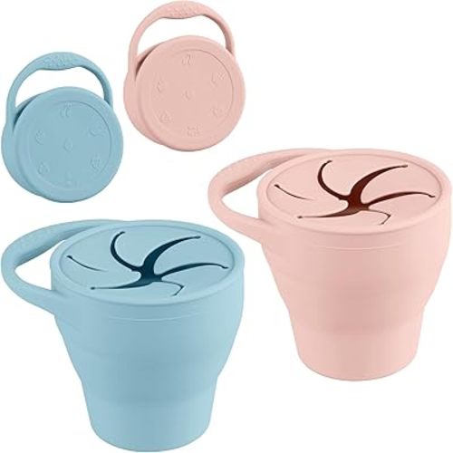 Snack Containers, Silicone Snack Cups for 6-12 Months Toddlers - Pack of 2 Food Grade Silicone Snack Cups with Grip Handle for Baby Led Weaning, Unbreakable (Color 5)