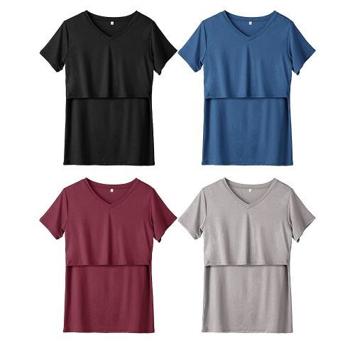Rnxrbb 4 Pack Nursing Tops for Breastfeeding Summer Short Sleeve T Shirts V Neck Postpartum Clothes