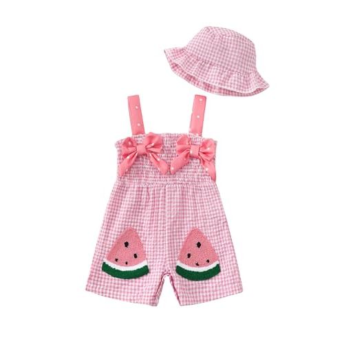 SUNNY PIGGY Baby Girl Clothes Infant Sleeveless Jumpsuit One Piece Romper Newborn Overalls Outfits Bodysuit with Hat
