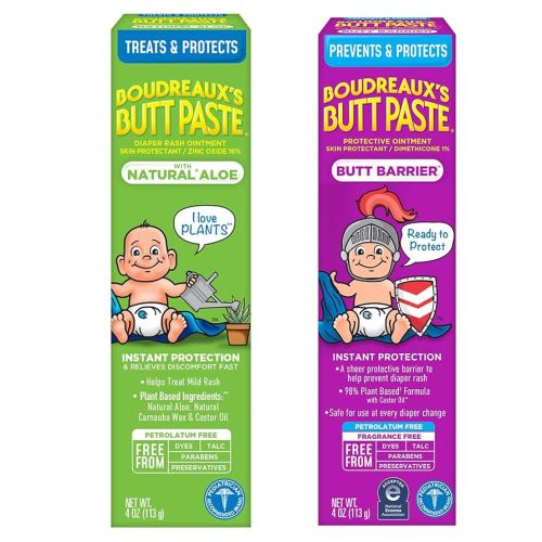 Boudreaux's Butt Paste 4oz Butt Barrier Ointment and 4oz Natural Aloe Diaper Rash Ointment