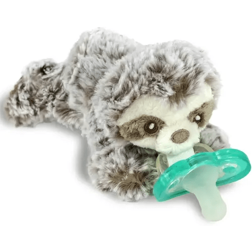 RaZbaby Sloth RaZbuddy Stuffed Animal Pacifier Holder for Newborns & Up, Made in The USA, Detachable Orthodontic JollyPop Pacifier, Medical-Grade 100% BPA-Free Silicone, -0 Months+