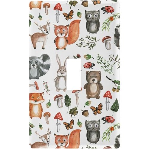 Cute Woodland Animals Light Switch Cover Decorative Receptacle Outlet Wall Plate Protector Plastic Light Switch Plates for Living Room Home Decor Kitchen (Single Toggle)