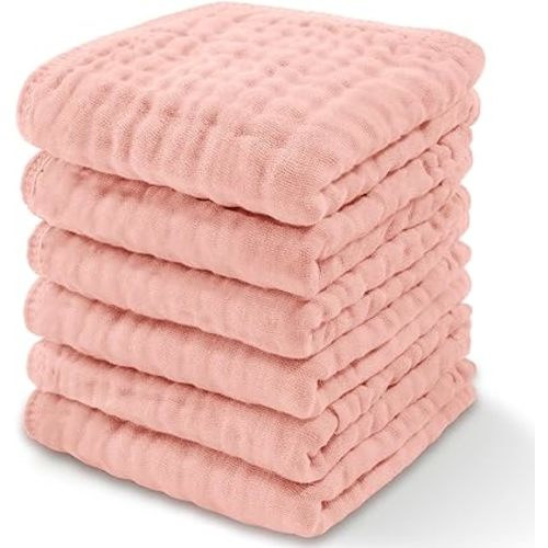 Comfy Cubs Muslin Baby Washcloths 6 Pack - Soft 6-Layer Cotton Wash Cloths for Sensitive Skin - 10"x10" Large, Gentle, Absorbent Infant Essentials for Newborn and Toddlers - (Lace)