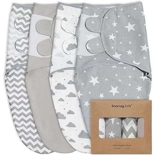 Organic Baby Swaddle Sleep Sacks, 4-Pack Swaddles for Newborns Baby Essentials, Infant 0-3 Months, 100% Cotton Soft & Snug Adjustable Wrap Nursery Swaddling Blankets Improves Sleep