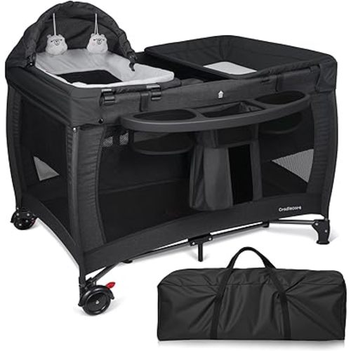 5-in-1 Pack and Play with Bassinet & Changing Table, Black