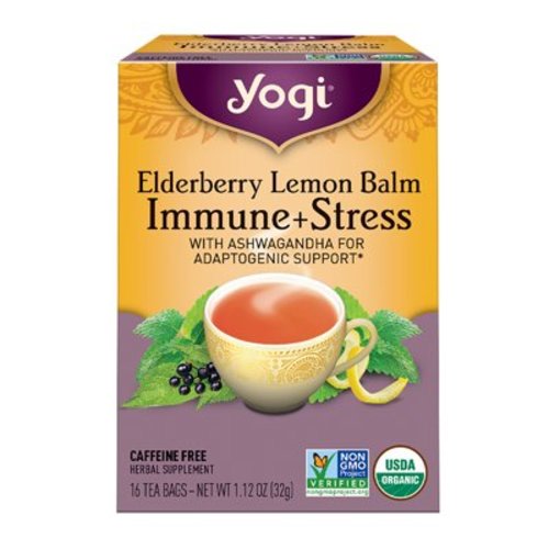 Yogi Tea Elderberry Lemon Balm Immune Plus Stress, Herbal Tea Bags, 16 Count