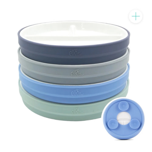 6.7"/16cm Porcelain White Divided Plates with Silicone Suction Sleeves