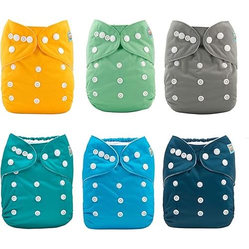 ALVABABY 6 Pack Cloth Diaper with 12 Inserts One Size Adjustable Washable Reusable Diaper Cover for Baby Girls and Boys