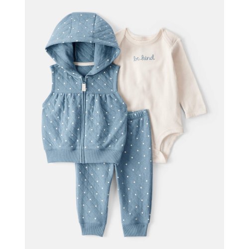 Baby 3-Piece Polka Dot Quilted Little Vest Set - Blue/Ivory | Carter's