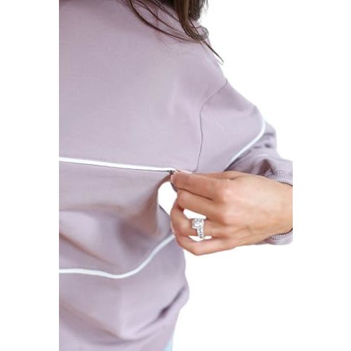 Relaxed Fit Invisible Zipper Breastfeeding Sweatshirt with Piping in French Terry Cotton