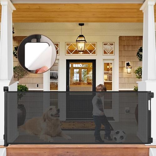 80 Inch No Drill Retractable Dog Gate for Stairs No Drilling Retractable Baby Gates No Drilling Mesh Dog Gates for Doorways Extra Wide Retractable Pet Gate Indoor Safety Gates Outdoor Retractable Gate