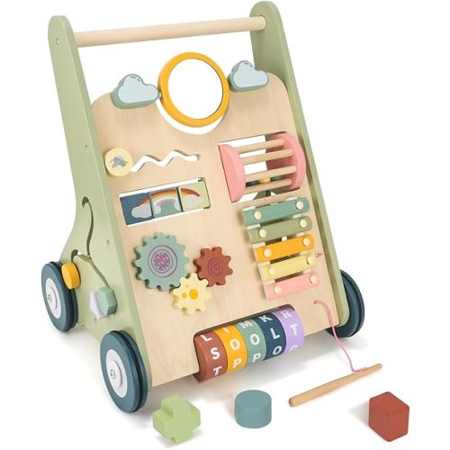 Wooden Baby Walker, Baby Push Walker, Montessori Toddler Walker Toy, Push and Pull Learning Activity Walkers, Baby Walker with Wheels for Boys&Girls 1 Year Old, Baby Walker Push Toy Gifts for Toddler