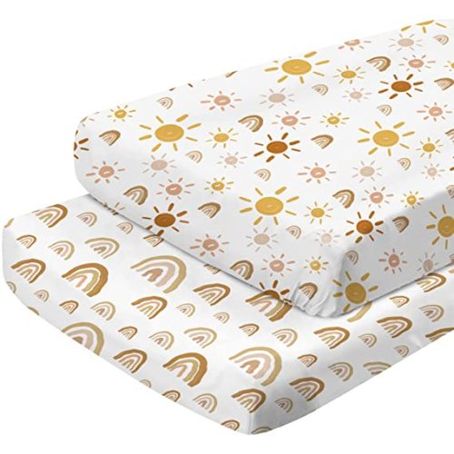 Changing Pad Cover - Babebay Ultra Soft Jersey Knit Cotton Diaper Change Table Pad Covers for Baby Girls and Boys -Stylish Rainbow & Sun Pattern, 2 Pack - ‎Rainbow & Sun
